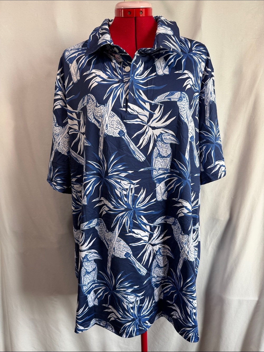 Men's Tropical Toucan Polo in Navy Blue
